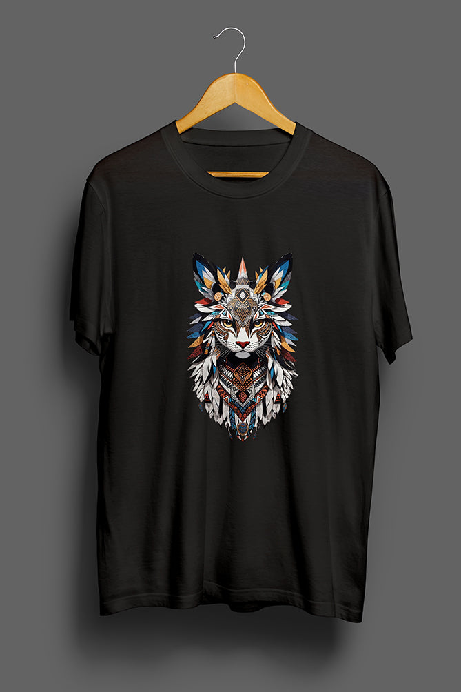 Tribal Cat Design T-Shirt - Peaceloom