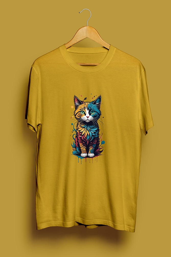 Colorful Cat Graphic Printed T-Shirt - Peaceloom