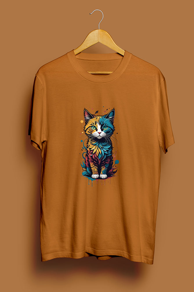 Colorful Cat Graphic Printed T-Shirt - Peaceloom