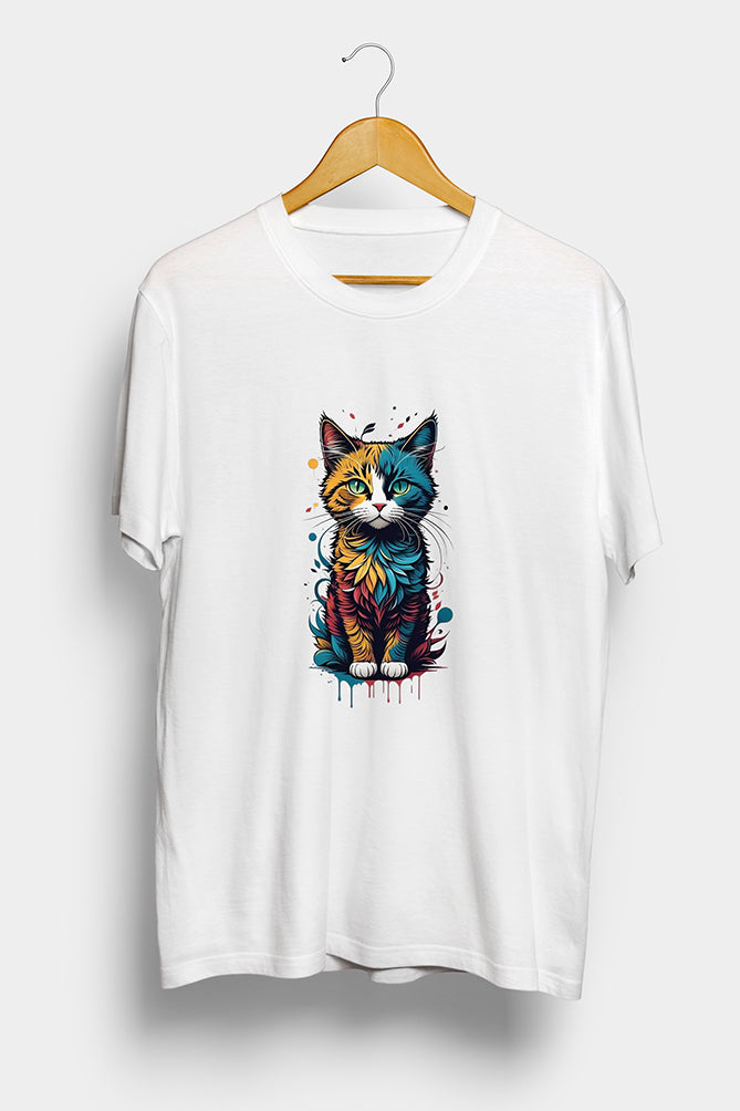 Colorful Cat Graphic Printed T-Shirt - Peaceloom