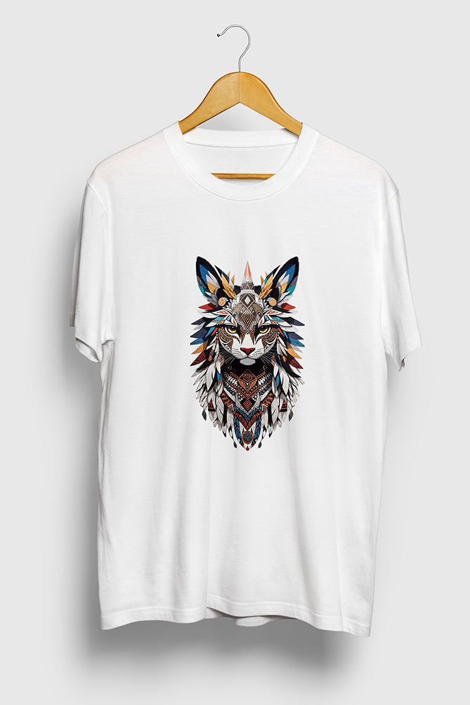 Tribal Cat Design T-Shirt - Peaceloom