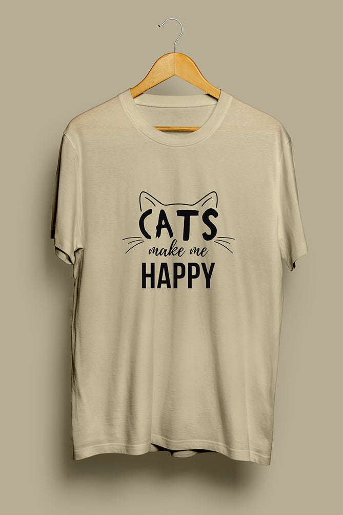 Cats Make Me Happy Printed T-Shirt - Peaceloom