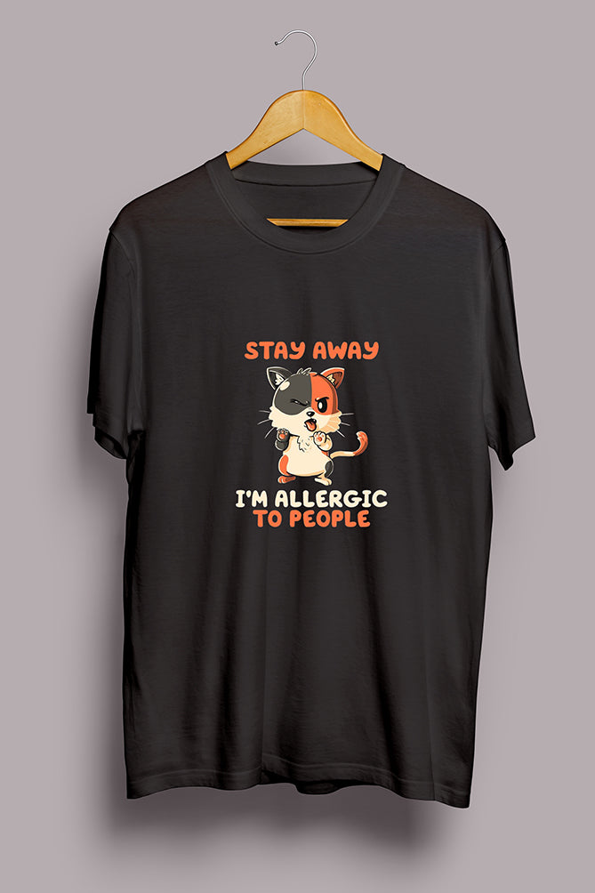 "Stay Away, I'm Allergic to People" Funny Cat Graphic T-Shirt - Peaceloom