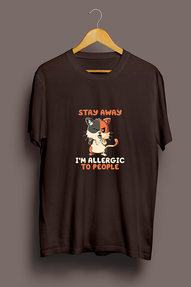 "Stay Away, I'm Allergic to People" Funny Cat Graphic T-Shirt - Peaceloom