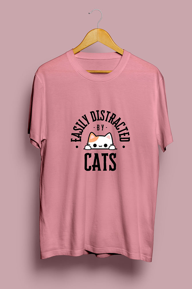 "Easily Distracted by Cats" Cute Cat Graphic T-Shirt - Peaceloom