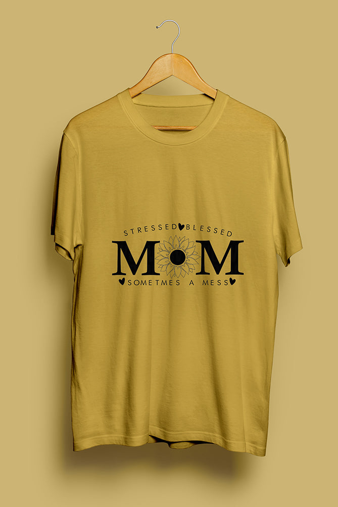 Stressed Blessed Sometimes a Mess Mom T-Shirt - Peaceloom