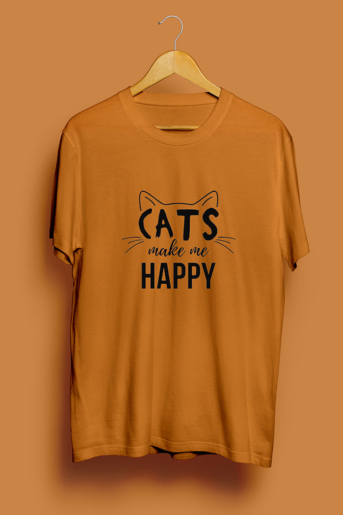 Cats Make Me Happy Printed T-Shirt - Peaceloom