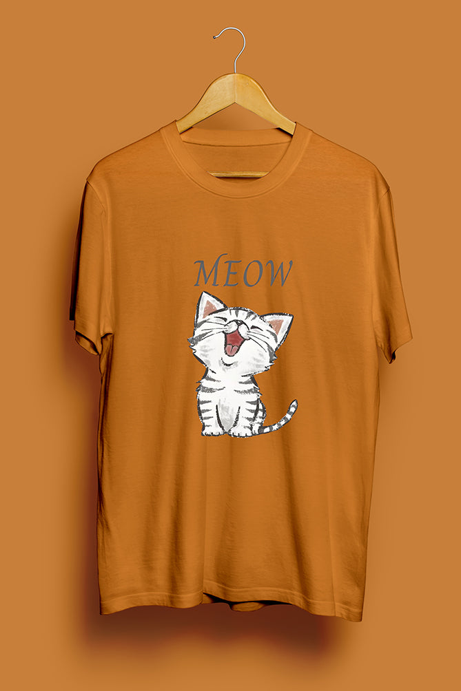 Cute "Meow" Cat Graphic T-Shirt - Peaceloom