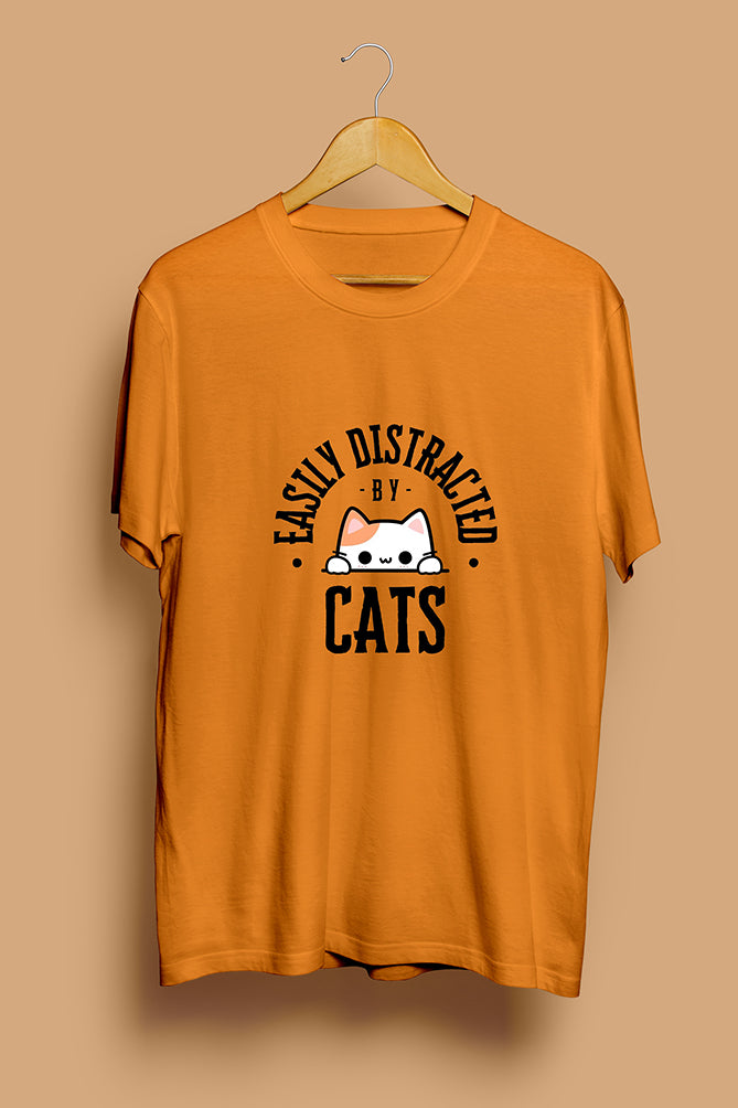 "Easily Distracted by Cats" Cute Cat Graphic T-Shirt - Peaceloom