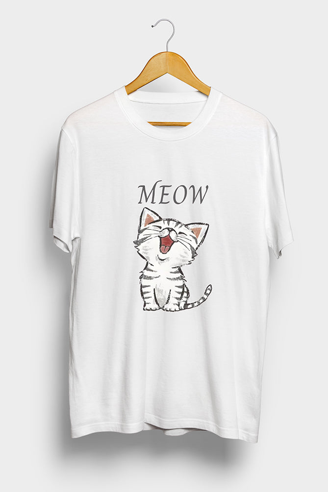 Cute "Meow" Cat Graphic T-Shirt - Peaceloom