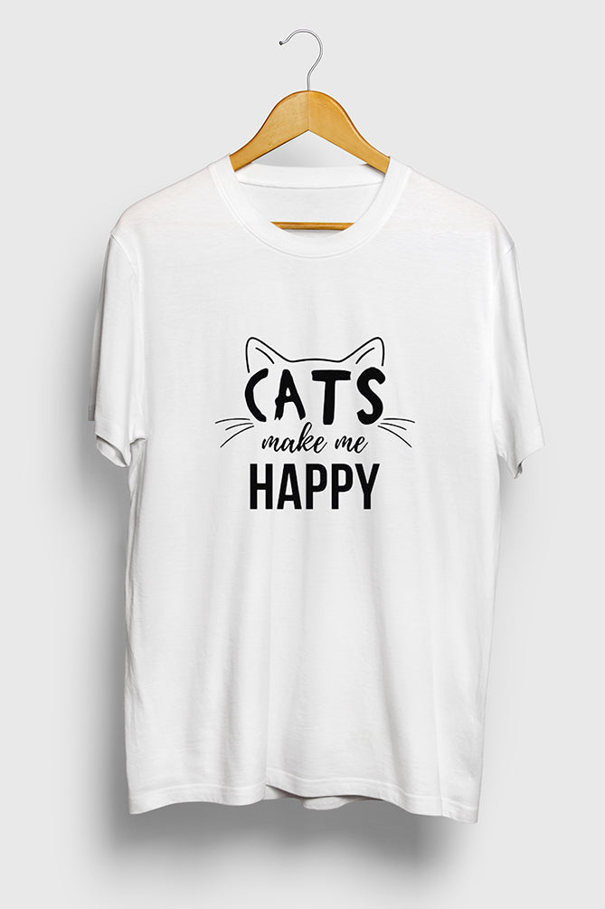 Cats Make Me Happy Printed T-Shirt - Peaceloom